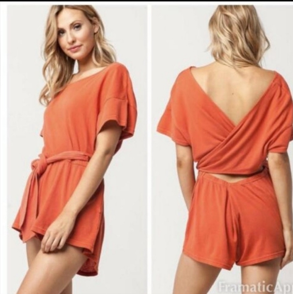 Free People Easy Street Wrapped Knit One Piece Romper in Coral Pink Size S